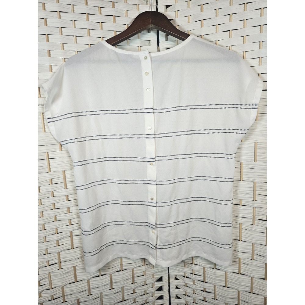 Namu Womens Large White Blouse Blue Stripes Preppy Work Career - Picture 4 of 9